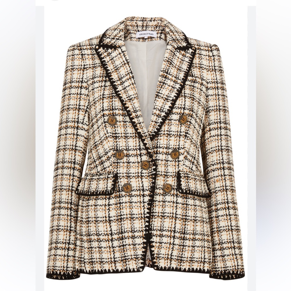 Veronica Beard Cream and Black Tweed Double-Breasted Blazer